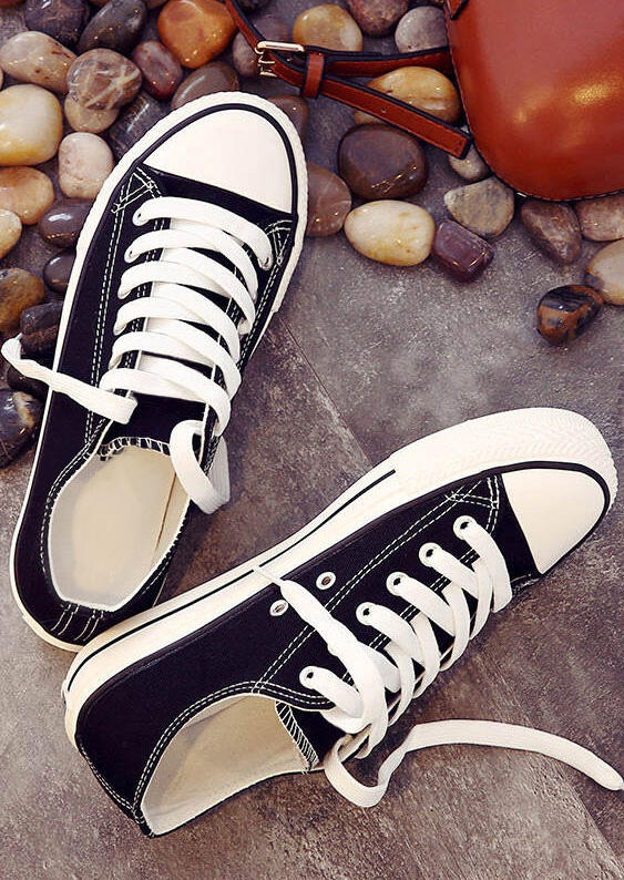 Solid Lace Up Canvas Sneakers - Fairyseason