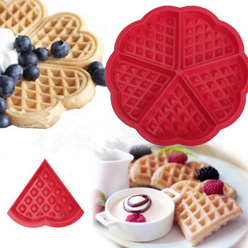 

Tools 5 Cavity Waffle Flower Heart Shape Muffin Mould, Red