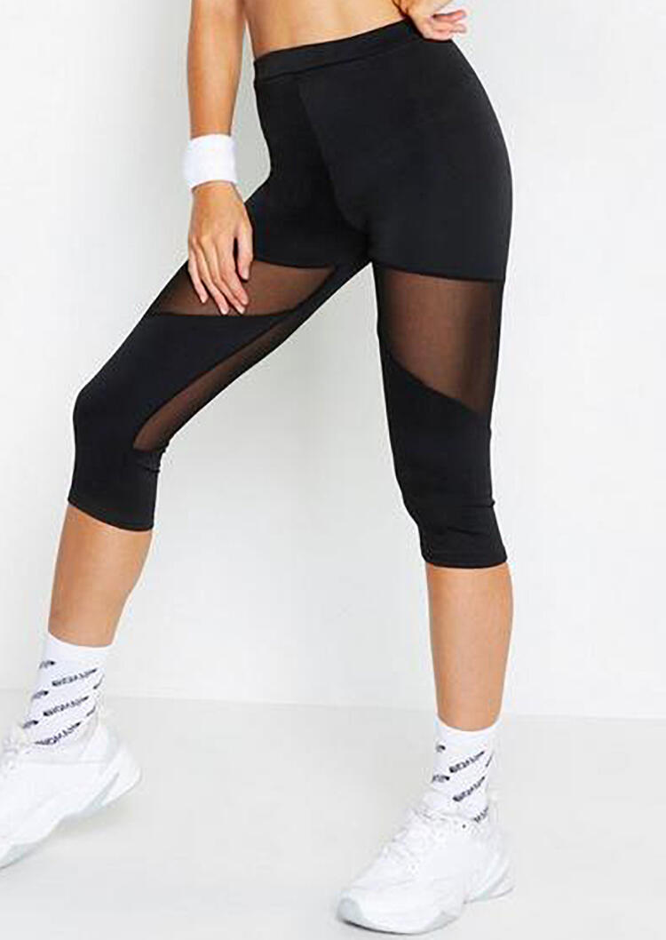

Mesh Splicing Sports Fitness Activewear Leggings - Black, 468079