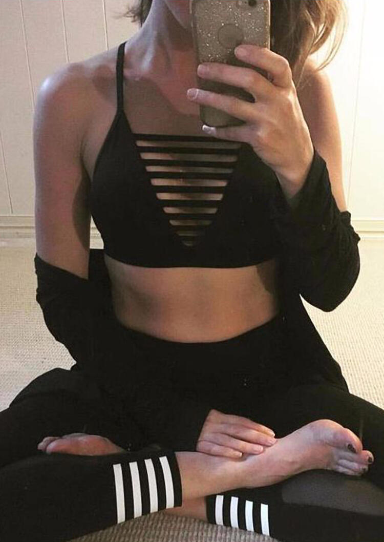 

Striped Mesh Splicing Yoga Fitness Activewear Leggings - Black, 468108