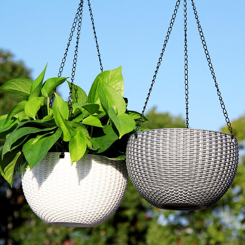 

Home Decor Hand Made Plastic Rattan Hanging Basket Flower Pot, White