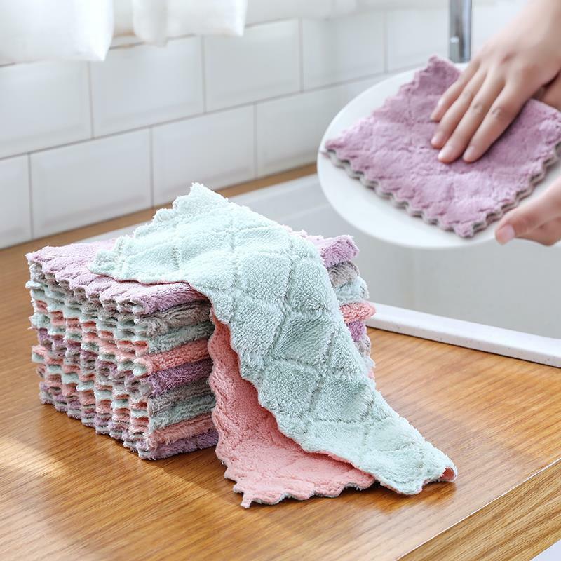 

10Pcs Cleaning Dishwashing Fleece Rag Dishcloth, Multicolor