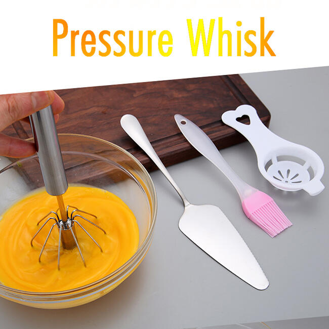 

Household Stainless Steel Semi-Automatic Whisk, Silver