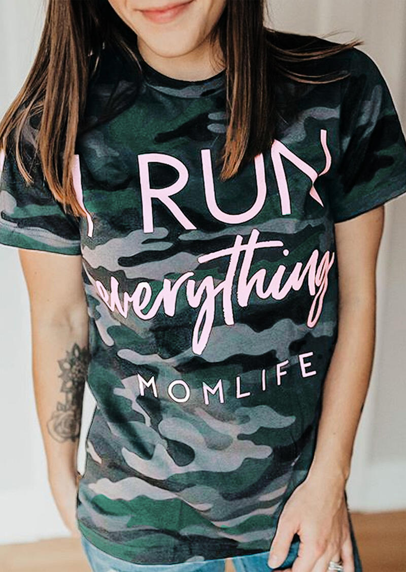 

Camouflage I Run Everything Mom Life T-Shirt Tee, 468039