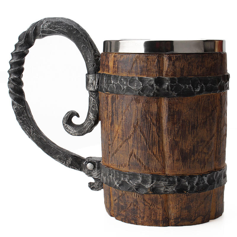 

Tools Simulation Double Layer Wooden Barrel Beer Mug, Brown