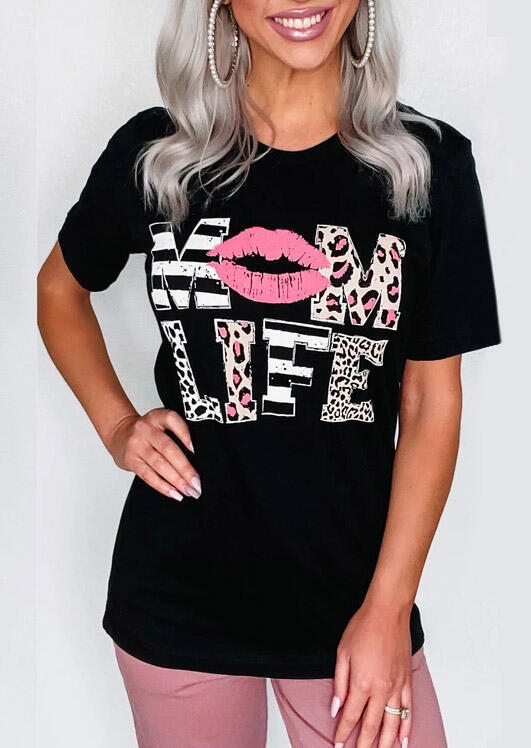 

Leopard Mom Life Lips T-Shirt Tee - Black, 468472