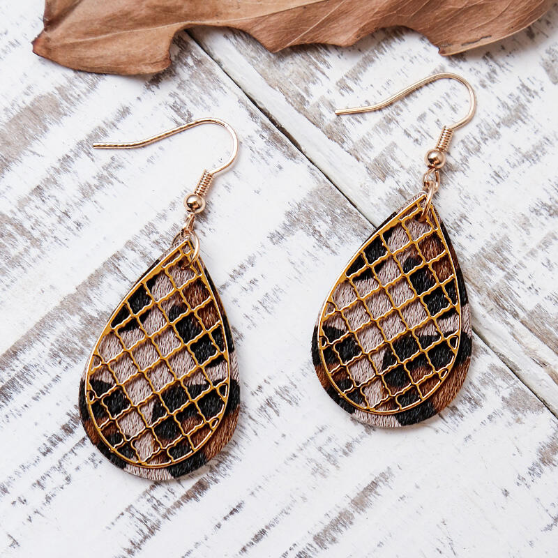 

Earrings Leopard Water Drop Shaped Leather Earrings. Size, Brown