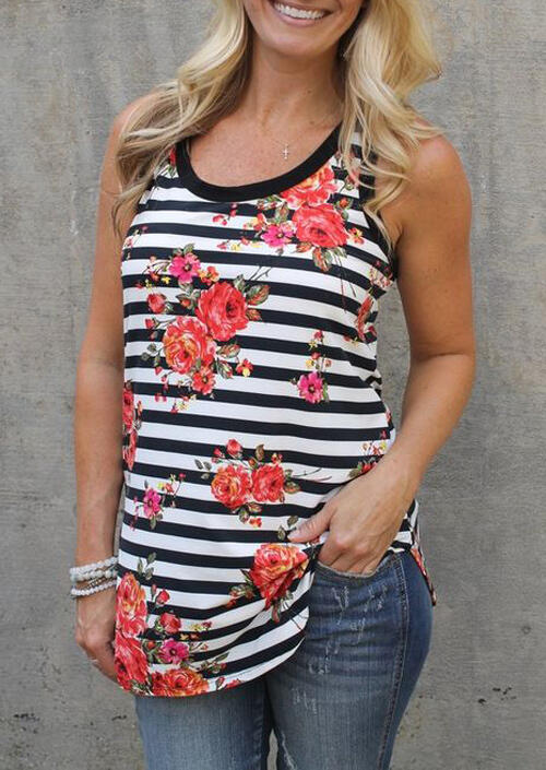 

Floral Striped Tank without Necklace, Stripe, 468627