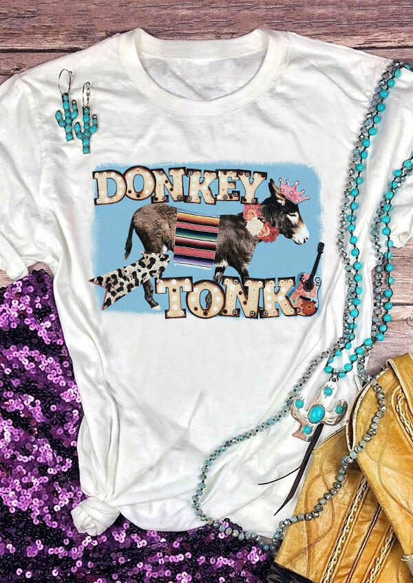 

Leopard Donkey Tonk O-Neck T-Shirt Tee - White, 468630