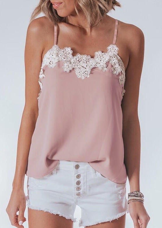 

Lace Splicing Open Back Camisole - Pink, 468459