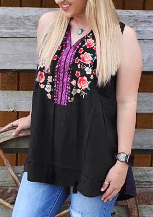 

Floral Ruffled Tank without Necklace - Black, 468567