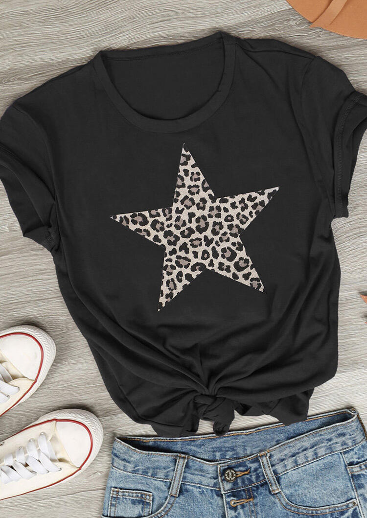 

Tees T-shirts Leopard Star T-Shirt Tee in Black. Size