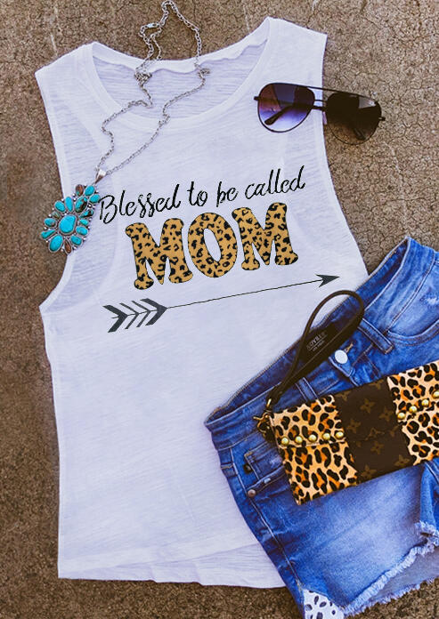 

Tank Tops Blessed To Be Called Mom Leopard Tank without Necklace in White. Size