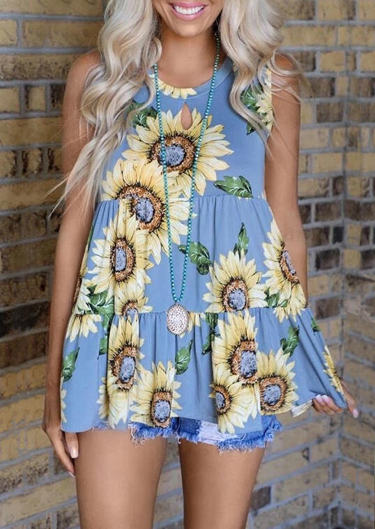 

Sunflower Ruffled Tank without Necklace - Blue, 468679