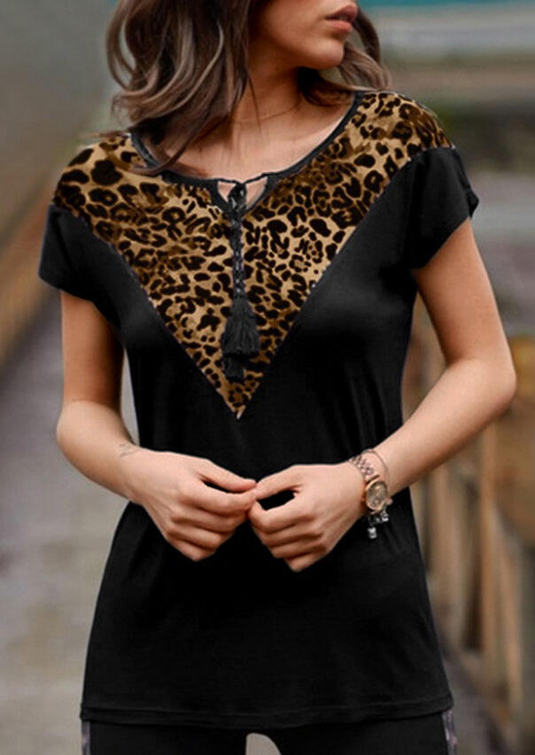 

Leopard Printed Tie T-Shirt Tee - Black, 462798