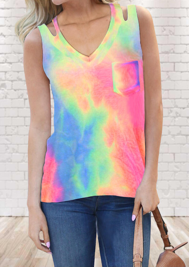 

Tank Tops Tie Dye Hollow Out Tank. Size: M, Multicolor