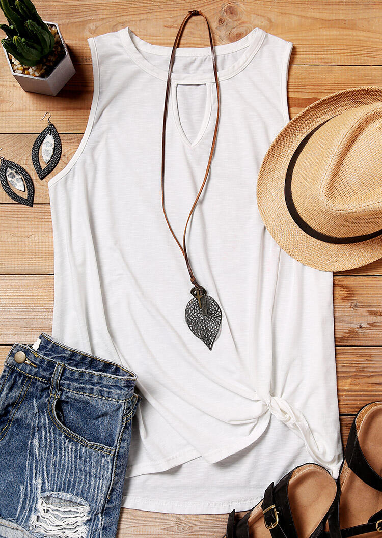 

Tank Tops Hollow Out O-Neck Tank in White. Size