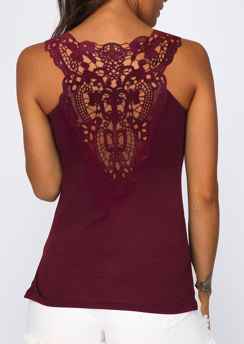 

Lace Splicing Hollow Out Tank - Burgundy, 468719