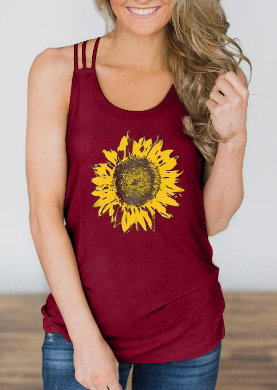 

Sunflower Criss-Cross Hollow Out Tank - Burgundy, 468766