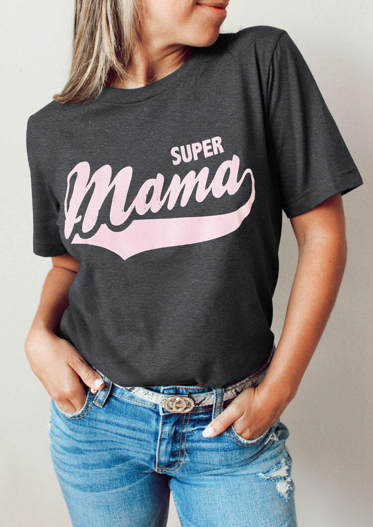 

Tees T-shirts Super Mama O-Neck T-Shirt Tee in Gray. Size: ,M,XL
