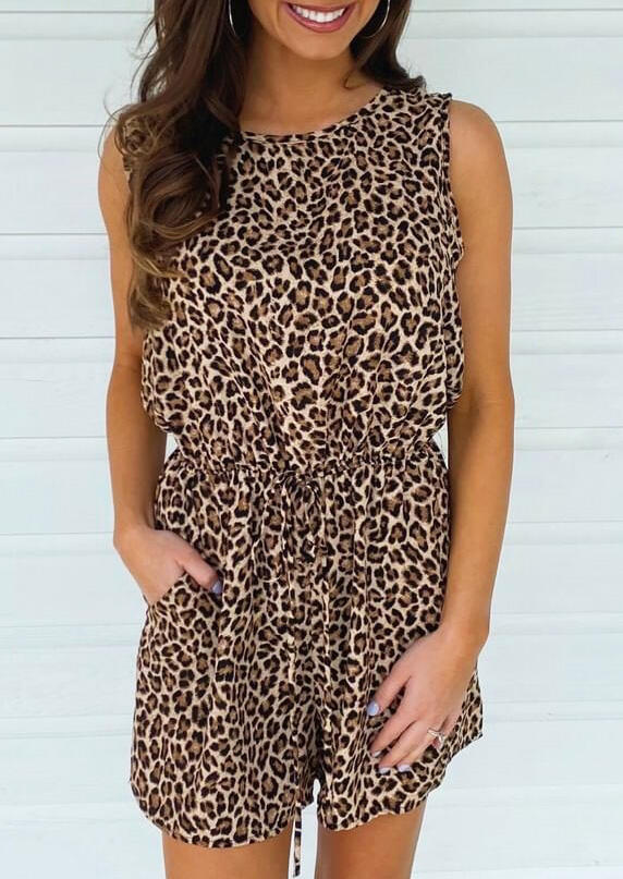 

Jumpsuits & Rompers Leopard Drawstring Tie Pocket Romper in Leopard. Size
