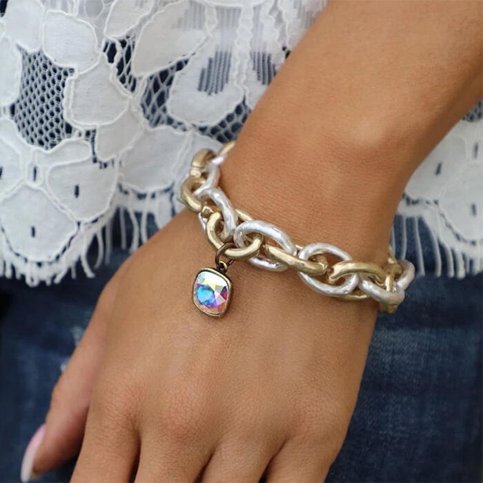 

Presale - Women's Glazed Stone Alloy Bracelet, Silver, 468880