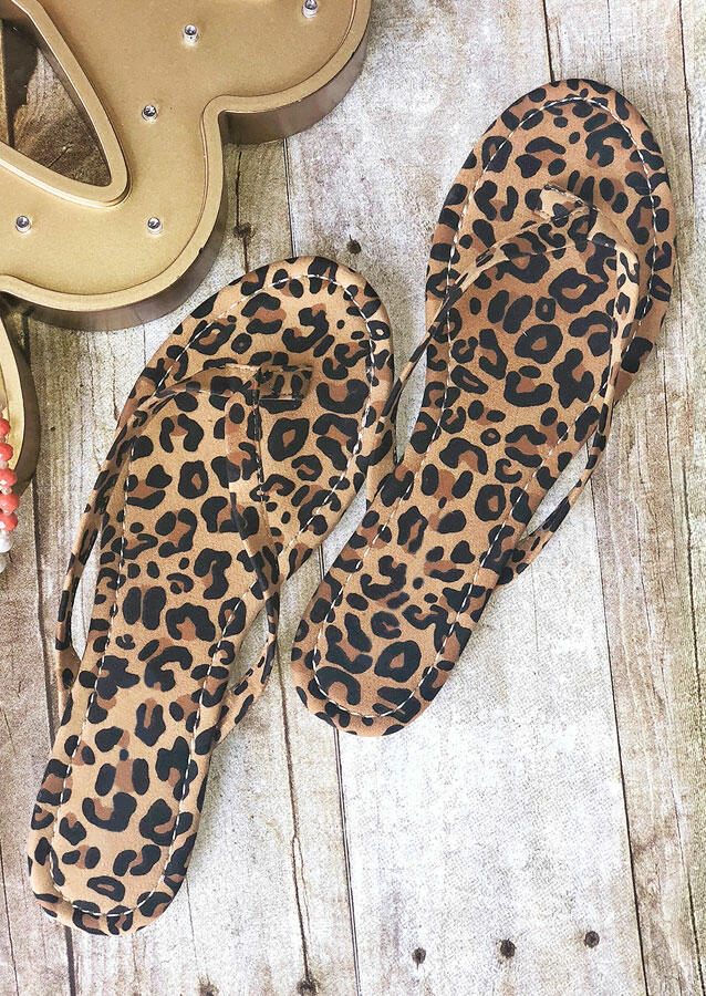 

Leopard Flat Flip Flop Sandals, 468891