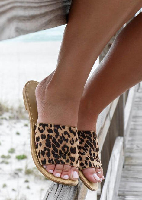

Leopard Slip On Flat Sandals, 468900
