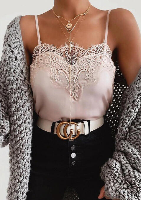 

Tank Tops Lace Splicing Camisole without Necklace - Pink. Size