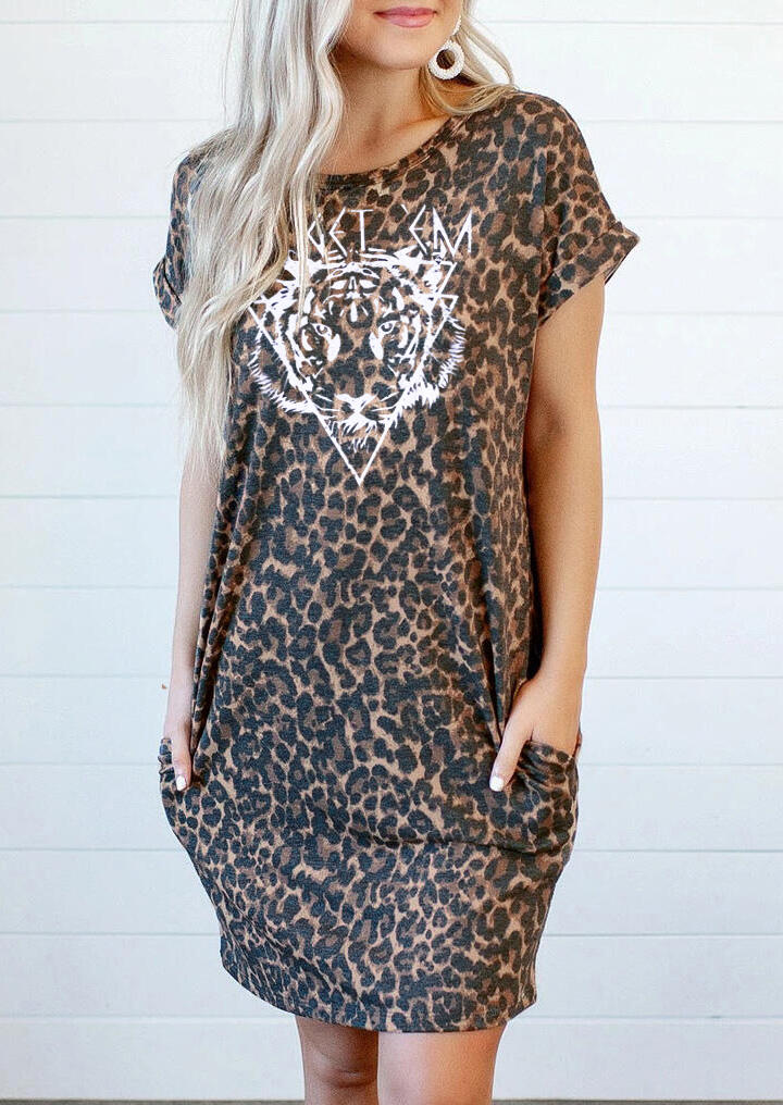 

Leopard Tiger Open Back Pocket Mini Dress, 468953