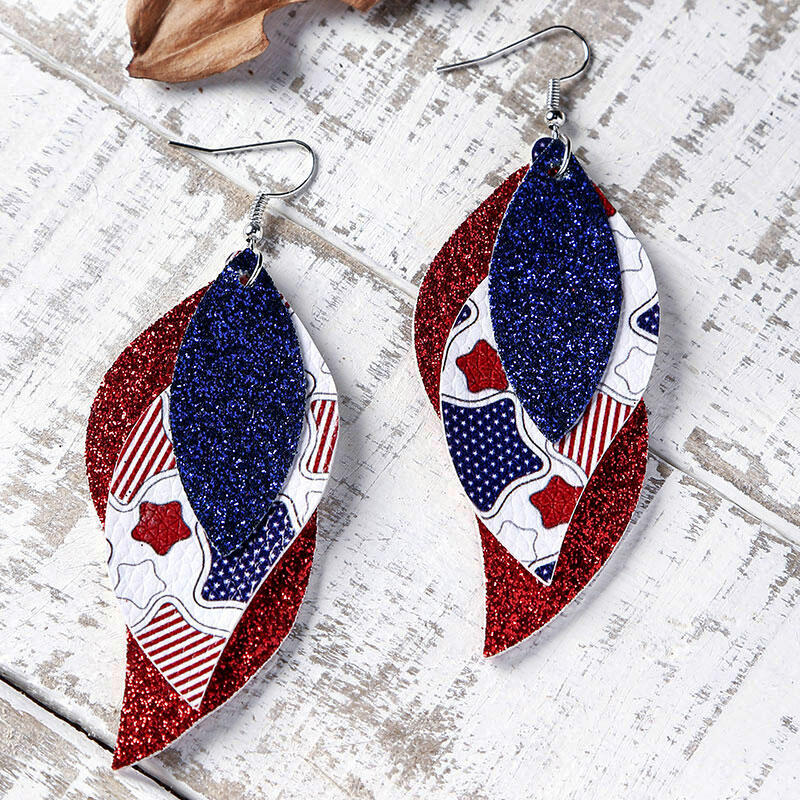 

American Flag Sequined Three-Layered Earrings, Blue;red, 468835