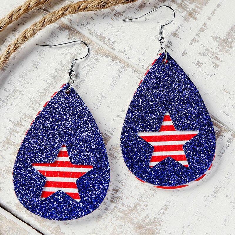 

Earrings American Flag Star Sequined PU Leather Earrings in Red. Size