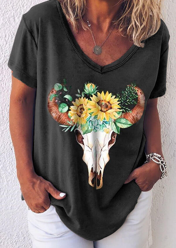 

Sunflower Steer Skull T-Shirt Tee without Necklace - Dark Grey, 469049