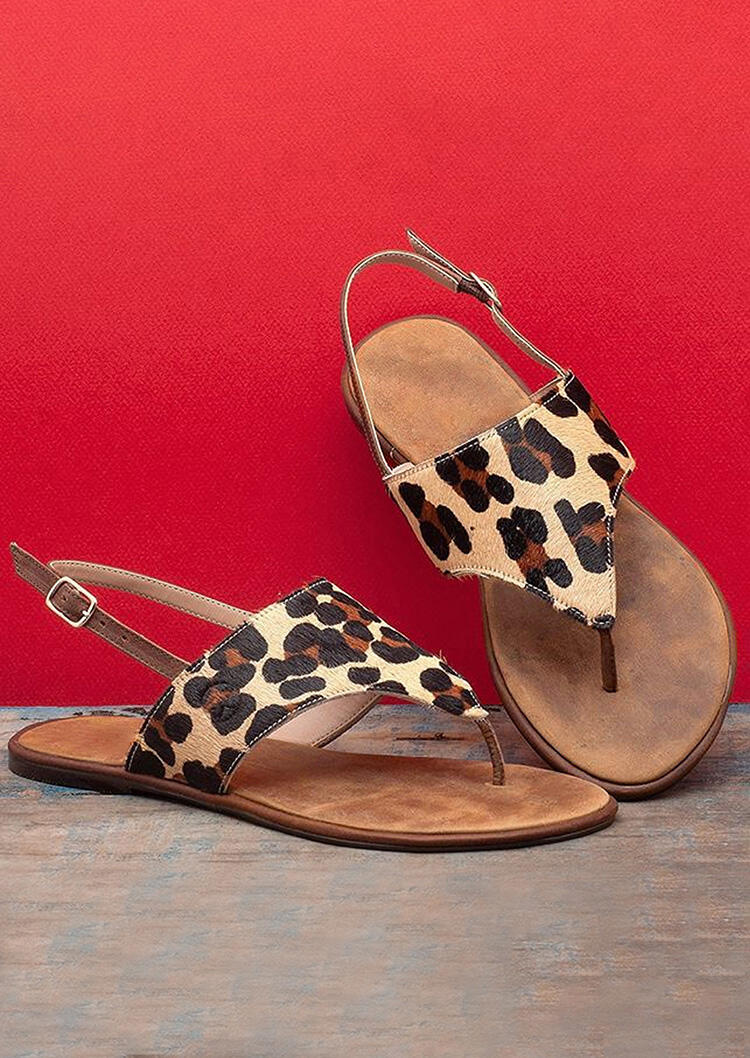 

Leopard Buckle Strap Flat Sandals, 469058
