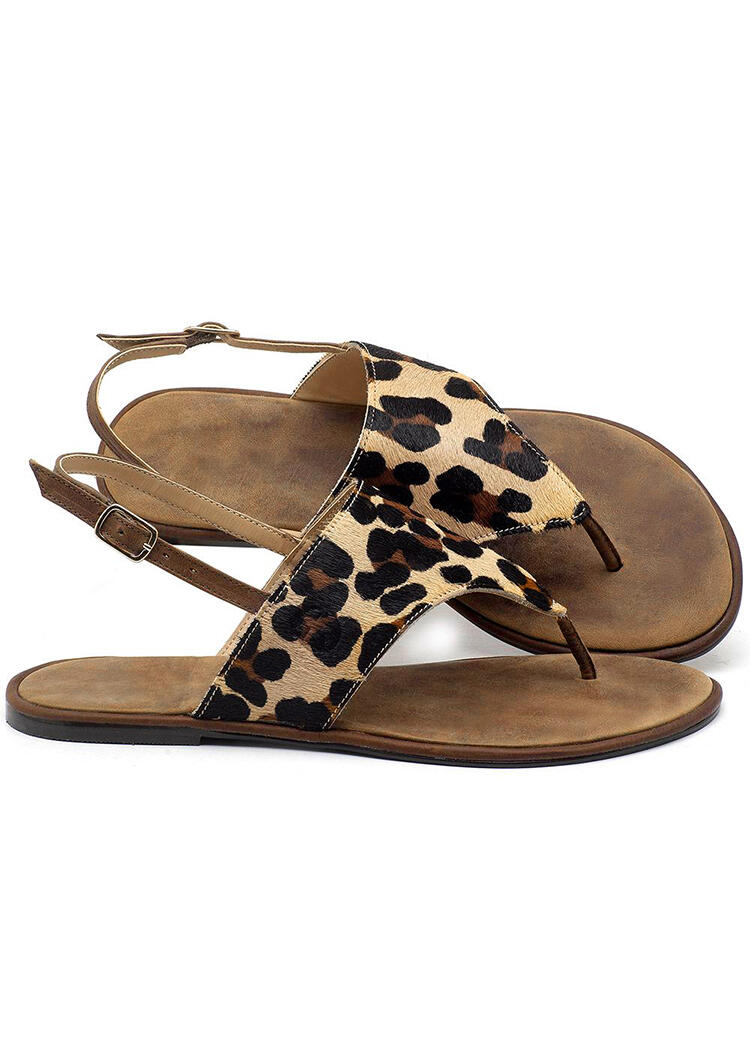 Leopard Buckle Strap Flat Sandals - Fairyseason