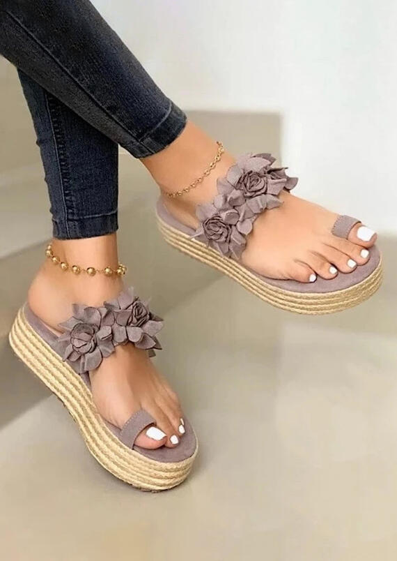 

Flower Round Toe Platform Slippers, Pink, 469071