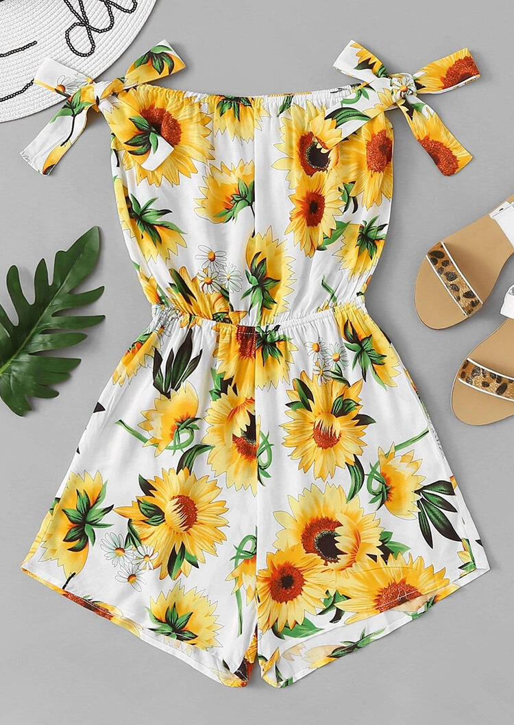 

Sunflower Bow Ruffled Romper - White, 469076