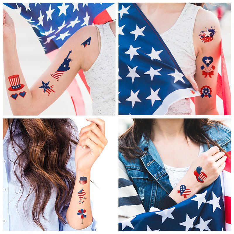 

10Pcs American Flag 4th of July Patriotic Temporary Waterproof Independence Day Tattoo Stickers, Multicolor