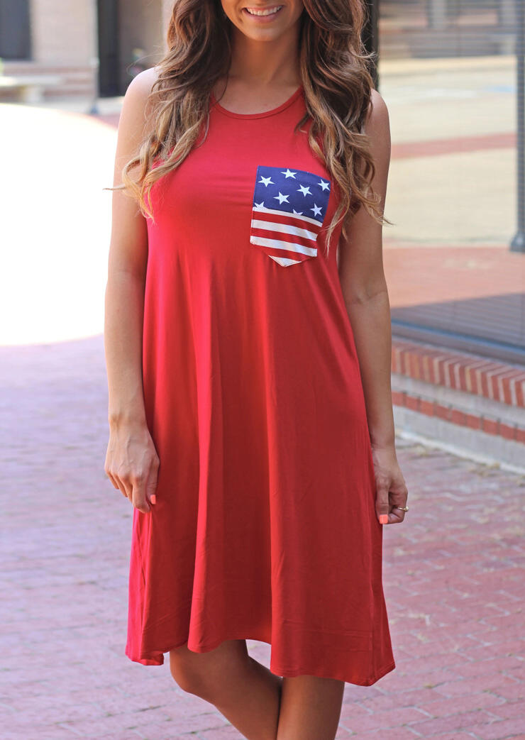 

American Flag Star Pocket Mini Dress - Red, 469103