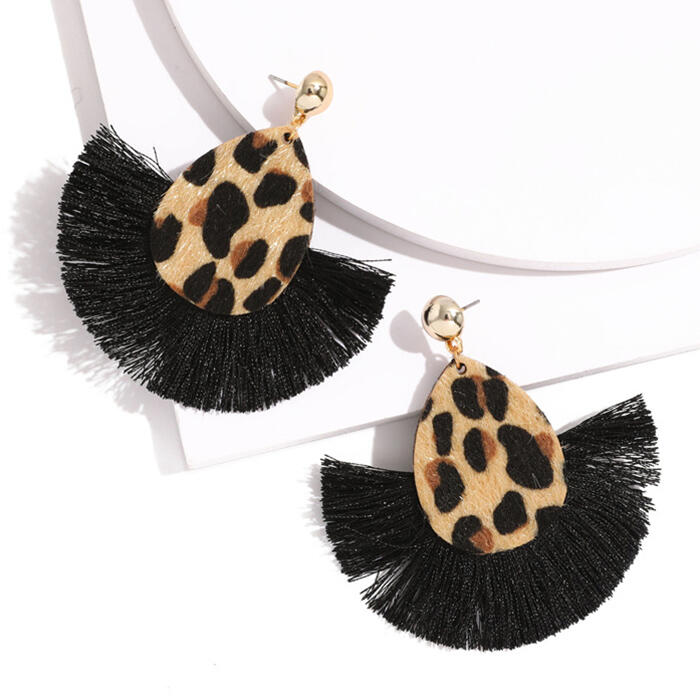 

Leopard Tassel Earrings, Black;brown, 469130