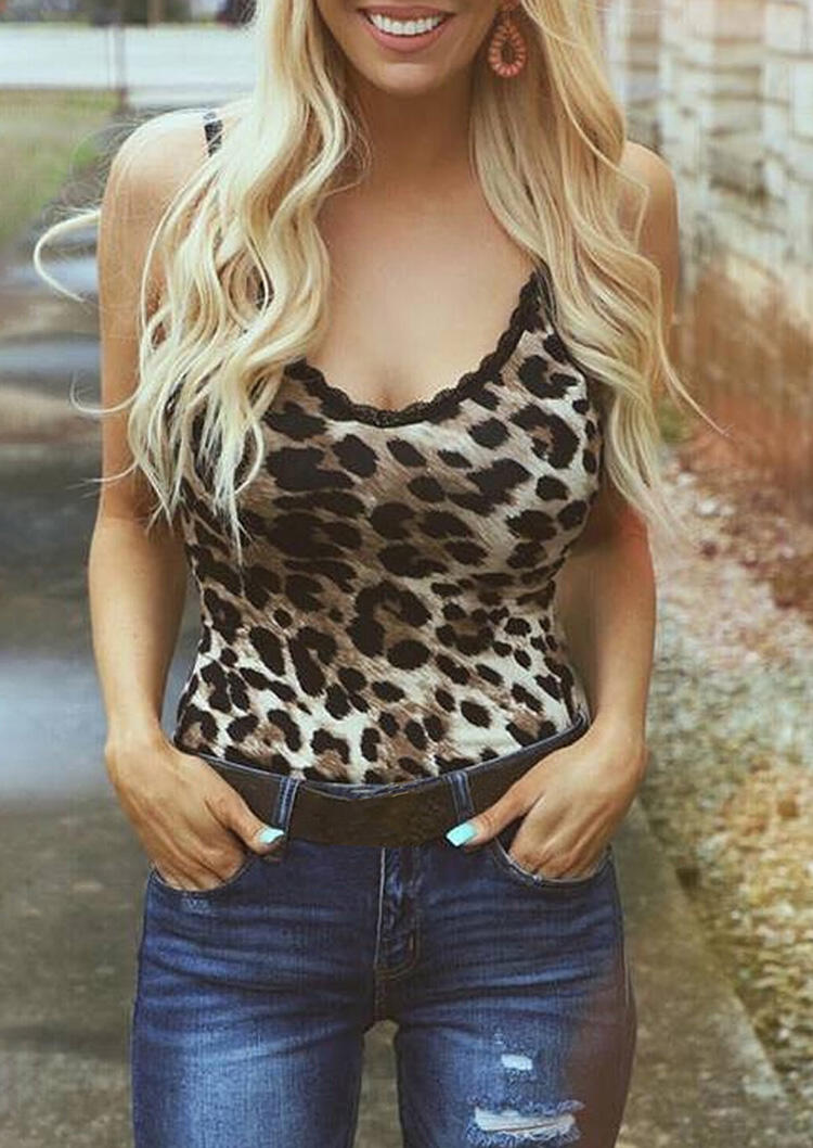 

Tank Tops Leopard Lace Splicing Camisole. Size: S,M,,XL