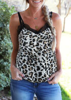 Summer Outfits Causal Leopard Lace Splicing Camisole