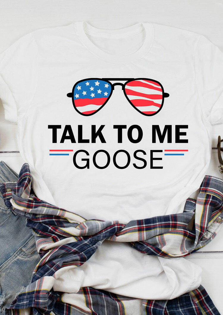 

Tees T-shirts American Flag Talk To Me Goose T-Shirt Tee in White. Size