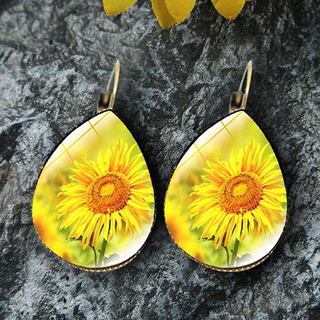 

Sunflower Water Drop Shaped Earrings, Pattern1;pattern2, 469132