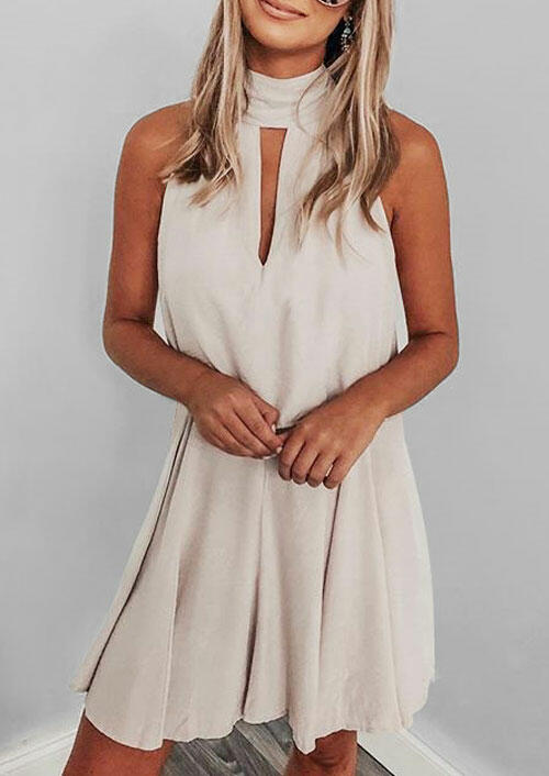 

Mini Dresses Hollow Out Sleeveless Halter Mini Dress in Apricot. Size