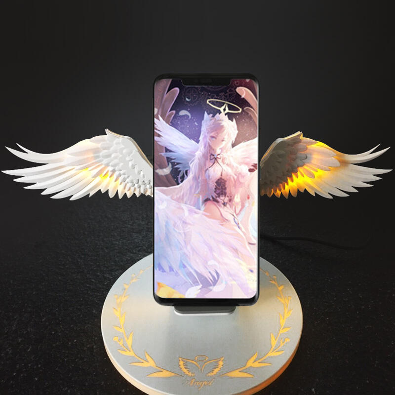 

Home Decor Wireless Charging 10W Fast Charger Angel Wings Stand Holder in White. Size