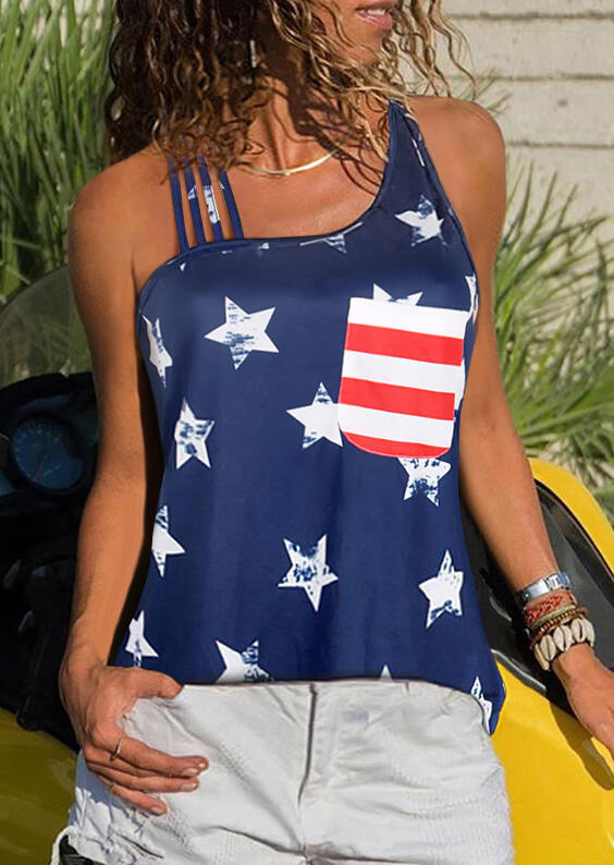 

Tank Tops Pocket American Flag Star Tank Top without Necklace in Deep Blue. Size: S,M,L