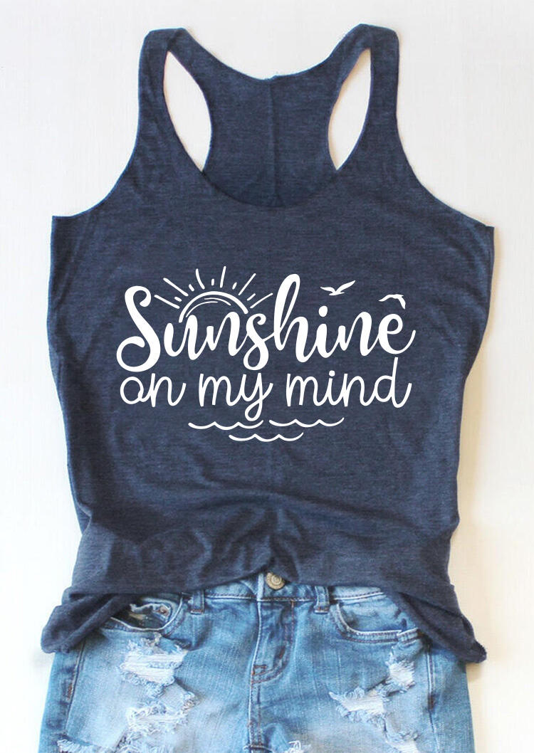 

Tank Tops Sunshine On My Mind Racerback Tank Top in Navy Blue. Size
