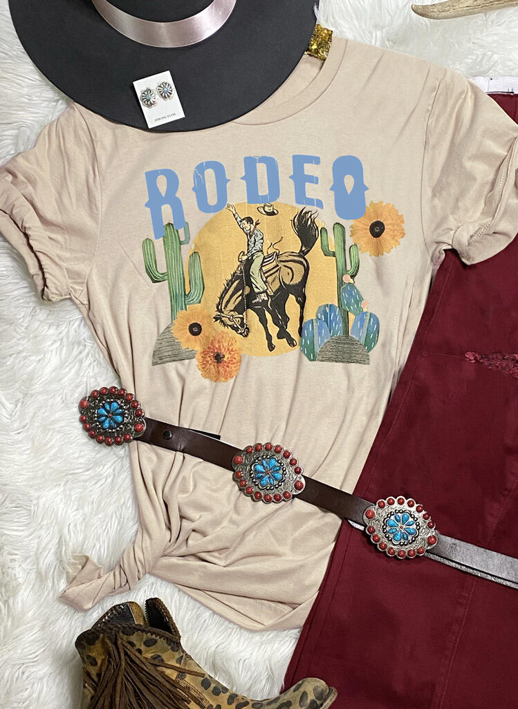 

Tees T-shirts Cowboy Cactus Sunflower T-Shirt Tee - Light Khaki. Size