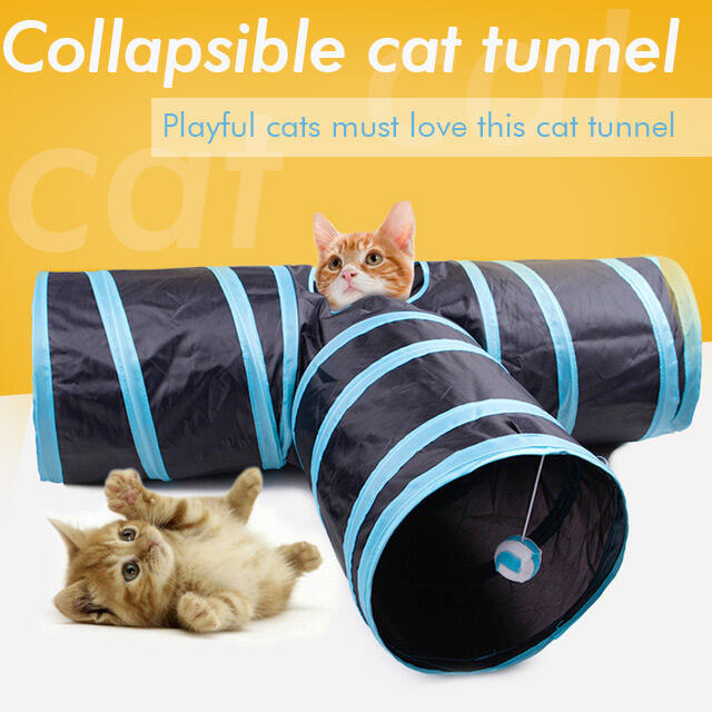 

Foldable T-shape Cat Tunnel Pet Toy with Hanging Pompon, Blue;pink, 469274
